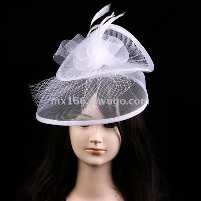 European and American bride veil hair ornaments hand cover the face feather hair clip mesh small hat photo studio