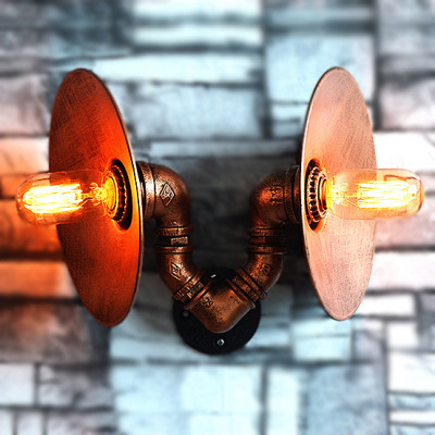 Industrial style retro iron tube lamp bar restaurant decoration wall lamp double lamp cap lamp shade creative
