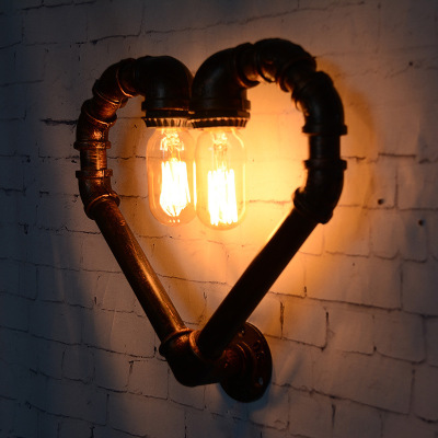 Iron pipe wall lamp love - shaped corridor light cafe bar restaurant retro decorative lights eye protection lights