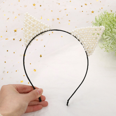 Instafamous Hairband Korean Style Women's Headband Ins Same Style Accessories Cat Ears Pearl Bow Hair Accessories Factory Wholesale