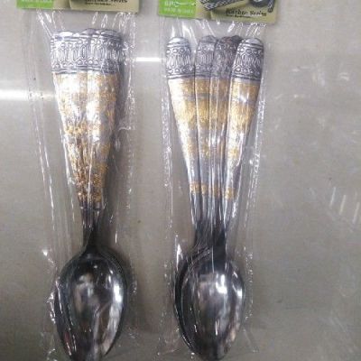 Stainless Steel Gilded Knife, Fork and Spoon