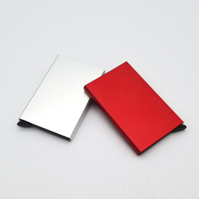 Foreign Trade RFID Automatic Pop-up Double Aluminum Alloy Leather Card Bag Anti-Theft Anti-Magnetic Credit Card Metal Business Card Card Box