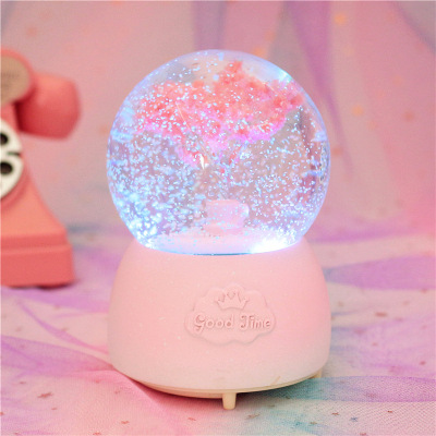 New cherry blossom crystal ball rotating color float snow music box music girl heart birthday gift