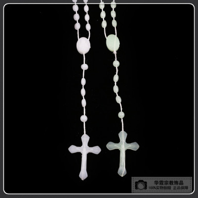 Plastic luminous cross rosary necklace Catholic ornaments exorcism necklace Christian articles