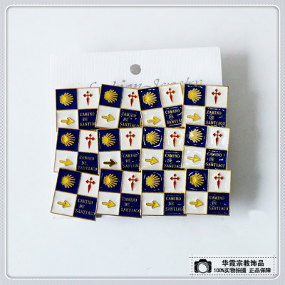 New European and American religious jewelry texture metal multi-color round square brooch jewelry three colors