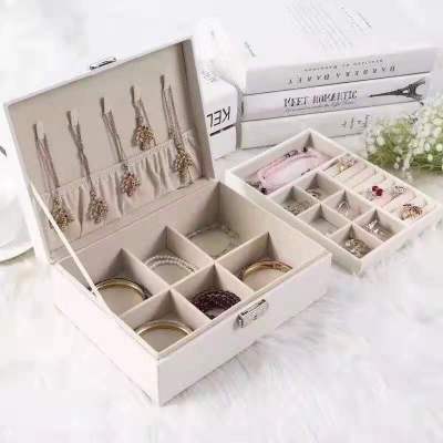 Leather double deck household jewelry head jewelry box bracelet necklace stud ring earring box storage box