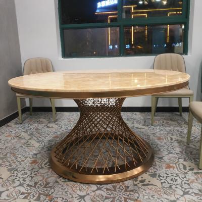 Hotel restaurant light luxury marble table seafood restaurant stainless steel marble table Nordic modern round table