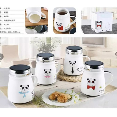 Creative ceramic panda mug with cover 3d simple household mirror cup cup water cup female student Korean version