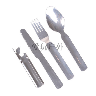 Bottle opener outdoor picnic four-in-one cutlery multi-function knife high-grade can opener knife fork spoon four-piece set