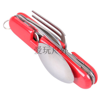 Stainless steel portable removable camping folding knife, fork and spoon is suing camping multi - functional tableware