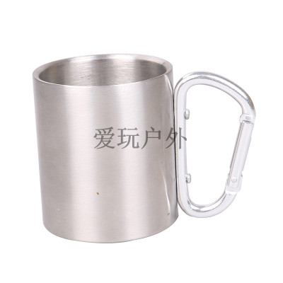 Is suing survival cup with mountaineering buckle, bag type cooking food mountaineering camping wilderness stainless steel portable
