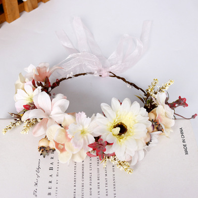 New only beautiful sunflower headband flower fairy garland sen department bowknot bridal dress accessories headband