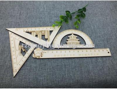 Cartoon scenic spot laser cutting wooden children learning ruler gift/can be customized/manufacturers direct sales