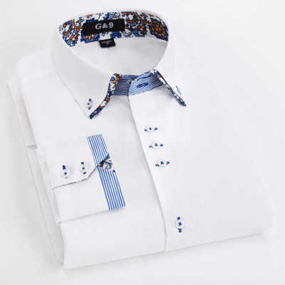 Men's Shirt Cotton Shirt Men's Long-Sleeved Business Slim-Fit Professional Shirt Printing Stitching Double Collar Shirt