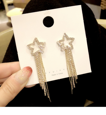 Sterling Silver Needle Star Tassel Earrings Korean Dongdaemun New Long Refined Wild Earrings Women's High-Grade Earrings