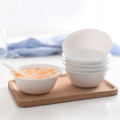 Opal Glass White Centrifugal Flanging Bowl White Jade Porcelain Soup Noodle Salad Bowl Rice Bowl Soup Bowl