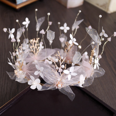 Manufacturers sell the crown alloy pearl pink princess hair ornaments wedding travel souvenir wedding dress headband