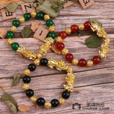 Buddha beads, agate sand gold pixiu bracelet for men, transshipment fortune dispels evil natural obsidian female hand string