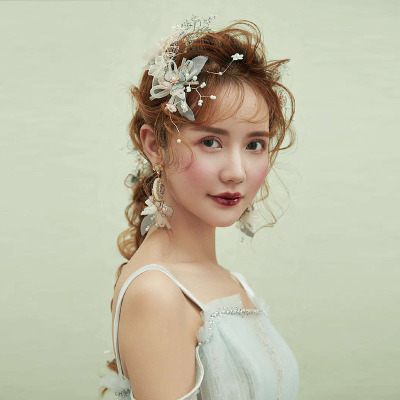 The New Korean water diamond edge clip bride wedding travel clip bow earrings sen tie headwear set