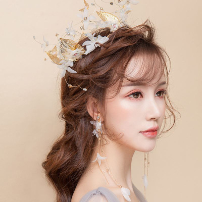 The bride's headdress mori is The fairy flower handmade crown wedding dress headdress Korean style wedding super fairy princess crown