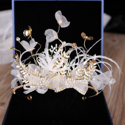New European and American crown alloy diamond feather wedding wedding bride headband gold half crown wedding grottoes headdress