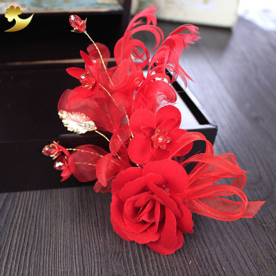 Korean bride red rose headdress \"women 's manual pearl knot wedding flowers, hair ornaments wholesale