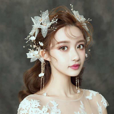 Korean super fairy side flower white elegant flower bride bridesmaid ornaments wedding hair photography studio princess headdress