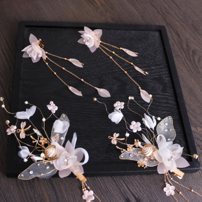 Foreign trade Korean bridal headwear hair clip pink mori fringe wedding travel souvenir hair accessories set