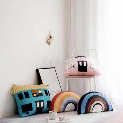 Ins style cartoon special shape pillow pure hand-painted children's fun rainbow house printing double-sided digital printing doll