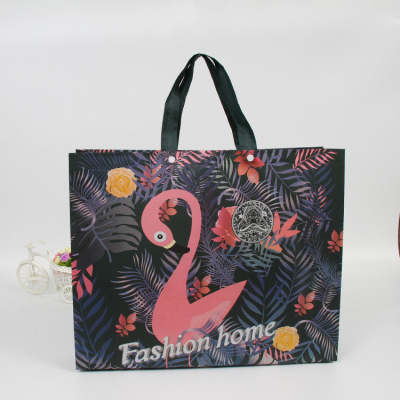 Laminating non - woven cloth bags custom fashion flamingo pattern clothing bags custom environmental advertising shopping bags printed logo