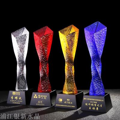Customized crystal trophy colorful creative trophy pickling twisted column female holiday gifts