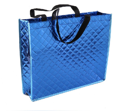 Factory Wholesale New Exquisite Laser Gold and Silver Aluminum Film Bag Customizable Pattern Clothing Blue Laminated Non-Woven Bag