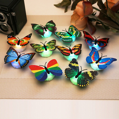 Creative simulation of colorful LED butterfly small night lights flash butterfly wall paste
