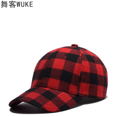Hot style order cotton black and red check cap men's cap Korean caps foreign trade baseball caps