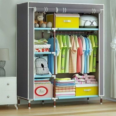 Simple Cloth Wardrobe Thickened Steel Pipe Reinforced Double Fabric Steel Frame Assembly Oxford Cloth Modern Economical Wardrobe