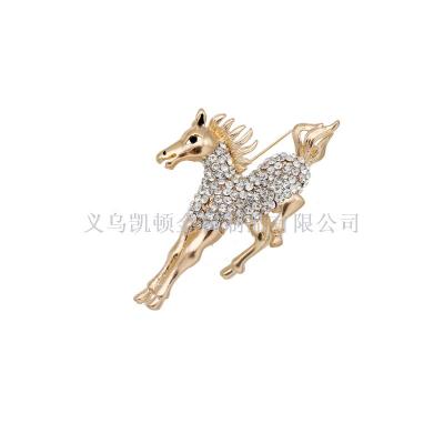 Amazon Hot Crystal Brooch Personalized Animal Mercedes-Benz Horse Pin Creative Ornament Small Gift Gift