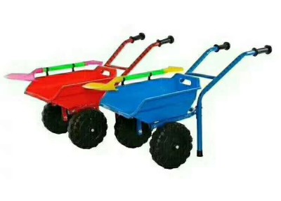 Manufacturer supply children's large beach cart double wheelbarrow dumper cart children with shovel bulldozer