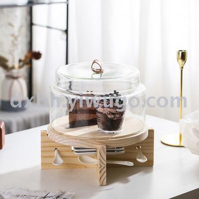 European household fruit cake tray with glass lid set with wooden pizza afternoon tea dessert tray