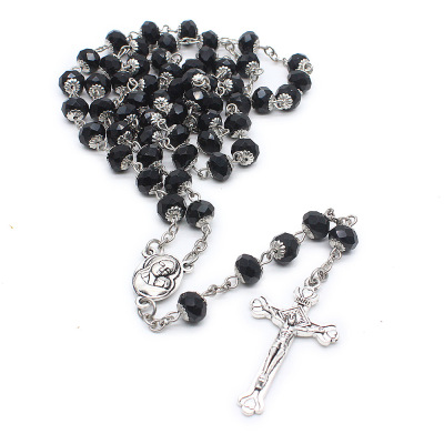 Crystal rosary cross necklace prayer gifts for Catholic saints prayer supplies