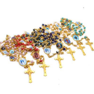 Metal beads crystal rosary Jesus cross necklace religious articles gift items