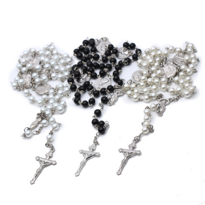 Four great saints church plate rosary necklace pearl cross Christian religious ornaments 31 g