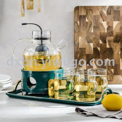 European-style large-capacity cooling kettle glass filter tea set set transparent candle boiling teapot