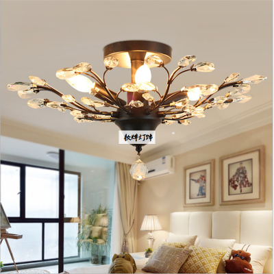 Crystal Wrought Iron Country Retro Idyllic Creative and Cozy Led Living Room Entrance Restaurant American Ceiling Light Bedroom Light