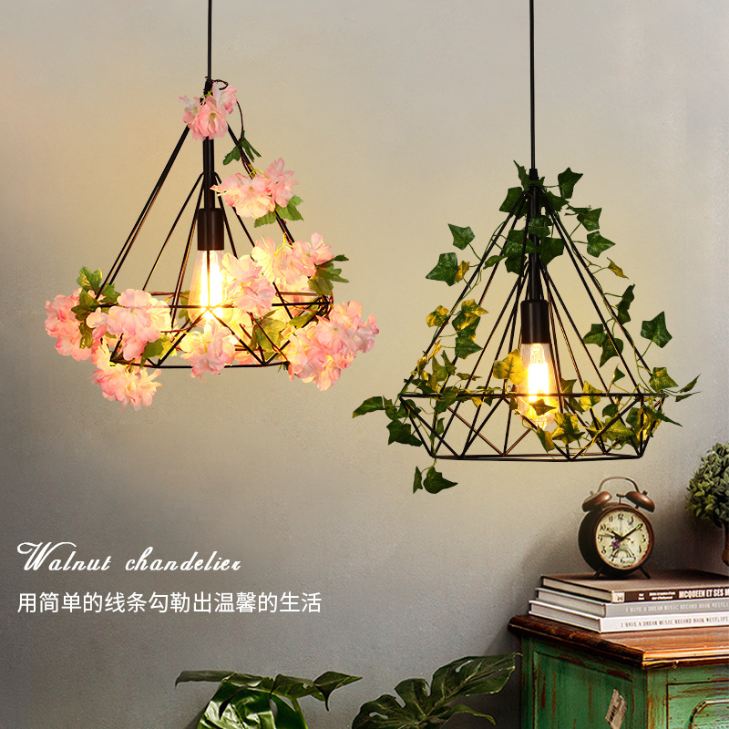 外贸专供 胡桃里植物吊灯樱花酒吧台奶茶店餐厅创意钻石吧台灯具