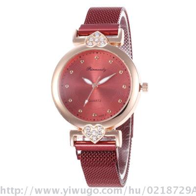 New with diamond heart lady matching color magnet button creative women's watch