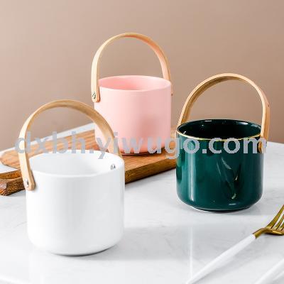 Nordic glaze ceramic hand basket knife and fork storage bucket hydroponic potted makeup brush storage box