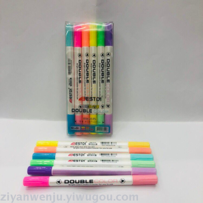 Double end highlighter double color marker one highlighter one candy color highlighter wholesale 6 sets