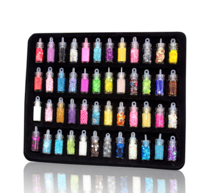 New Custom DIY Slim Shimmering Powder Sequins Micro Glass Bead Shell Powder 48 Color Set Glass Bottle Nail Ornament