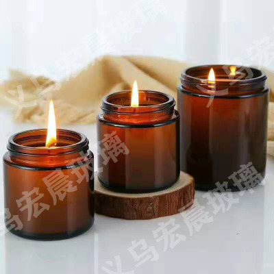 Manufacturer direct sale glass candle cup brown glass candle cup with aluminum cover