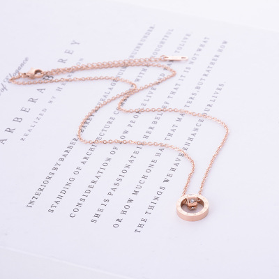 European and American Simple round Diamond as Right as Rain Rose Gold Plated Titanium Steel Clavicle Women's Water Wave Necklace with Roman Numerals